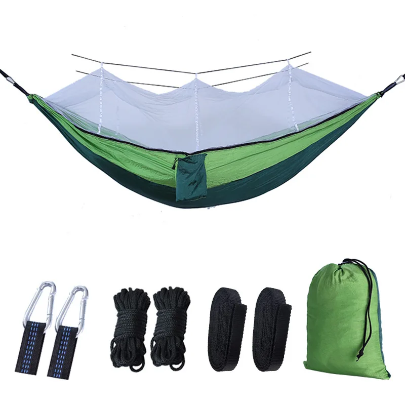 Lichtgewicht Draagbare Outdoor Camping Hangmat Met Klamboe Hoge Sterkte Parachute Stof Opknoping Bed Jacht Slaapschommel