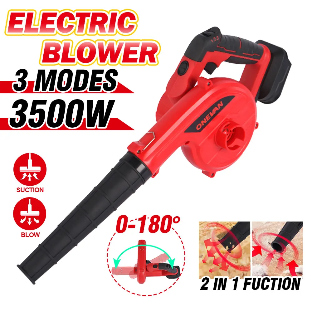 ONEVAN 3500W 2 In 1 Electric Air Blower & Cleaner 3 Gear Cordless 180° Rotation Blowing Cleaning Leaf DustFor Makita 18V Battery