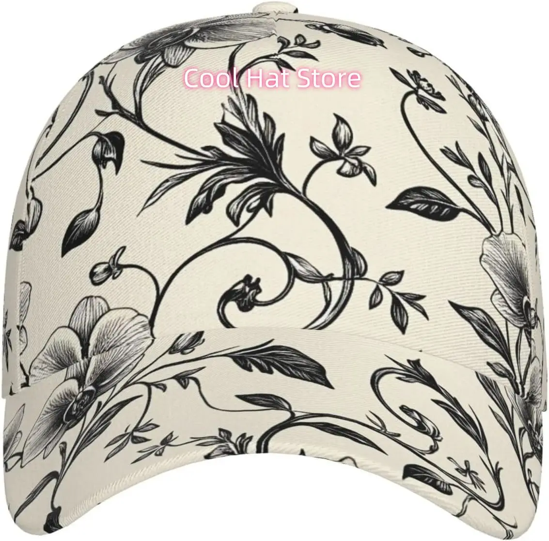 Floral Vine Pattern Pattern Baseball Cap Adjustable Cotton Baseball Hat for Sports, Outdoor, Travel Gifts for Men Black