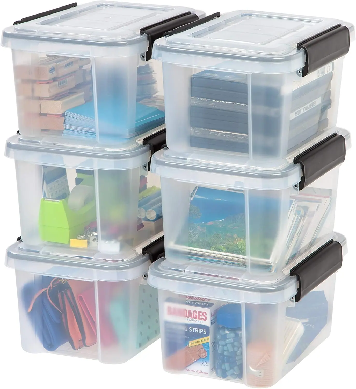 

WeatherPro 6 Qt Storage Bins with Lids, 6 Pack, BPA-Free Plastic Gasket Box with Tight Latch and Seal, Stackable Nestable Tot