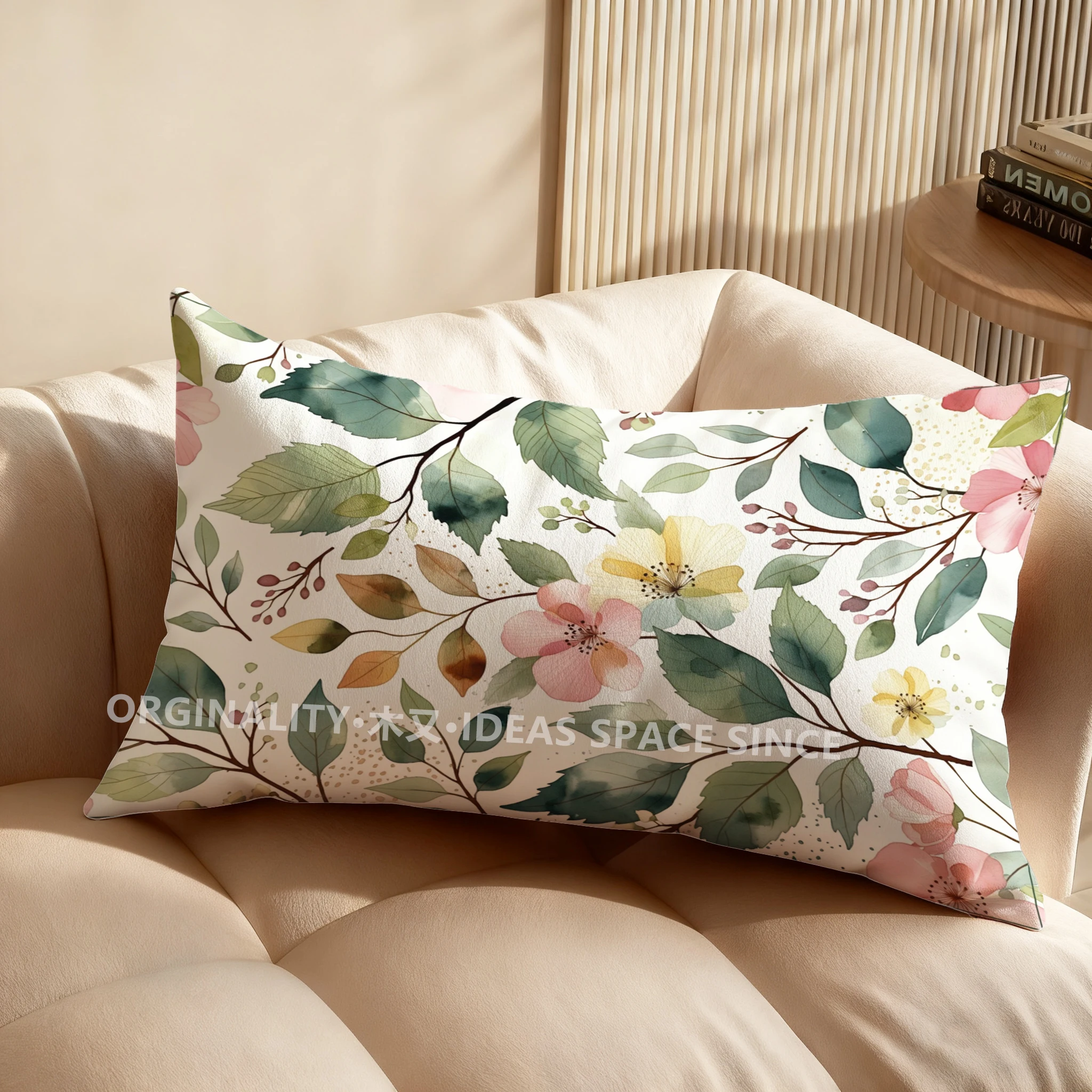 Floral Branch Pattern Pillow Cover Suitable For Sofa Bedroom Car Pillow Cover Cushion Rectangular Back Cushion