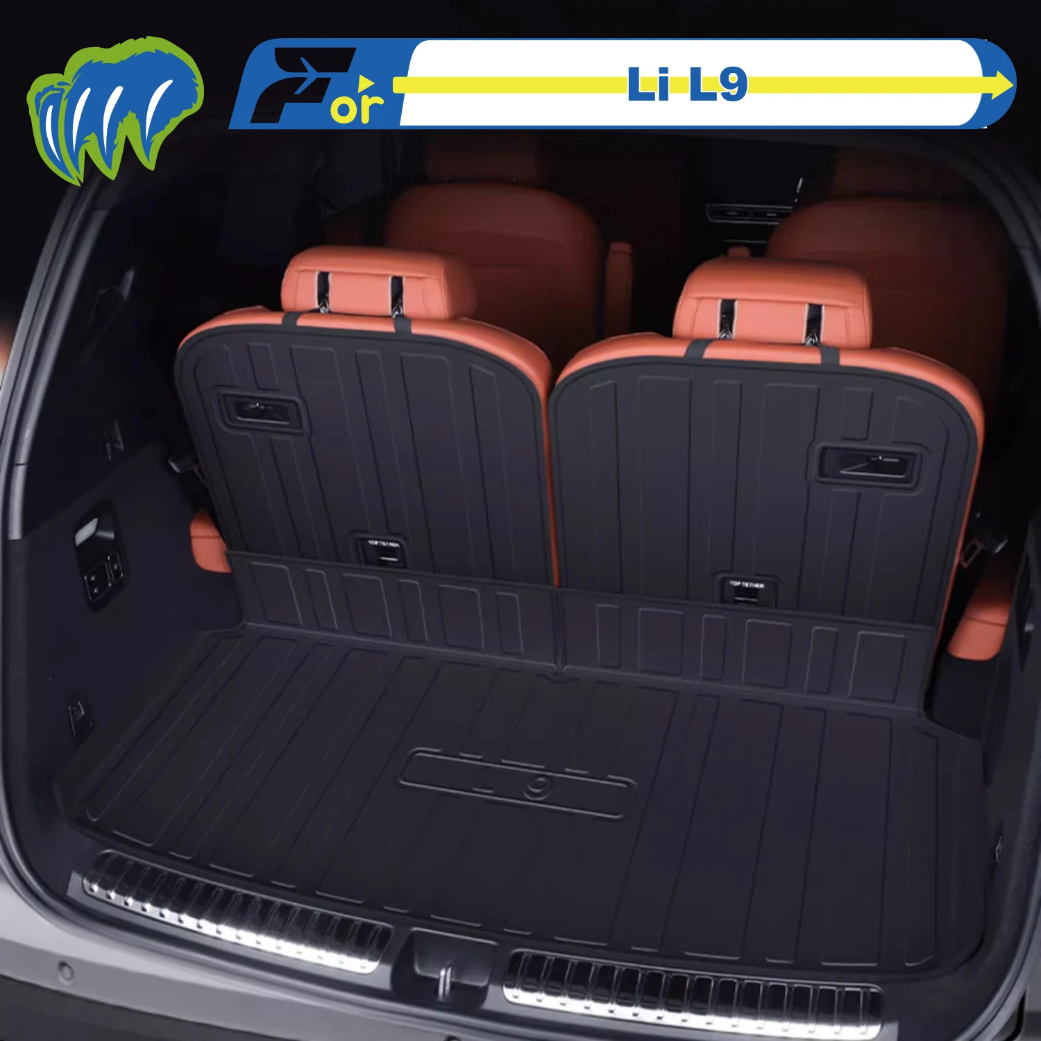 

For Li L9 2022-2025 Custom Fit TPE Car Trunk Mat Cargo Mat 3D Shaped Laser Measured Trunk Liners Chair-back Protection Mat