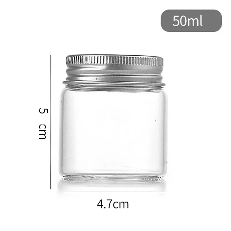 20Pcs 50ml Small Glass Jars With Aluminum Lids Medicines Can Food Sealed Container Candy Packing Jar Household Kitchen Bottles