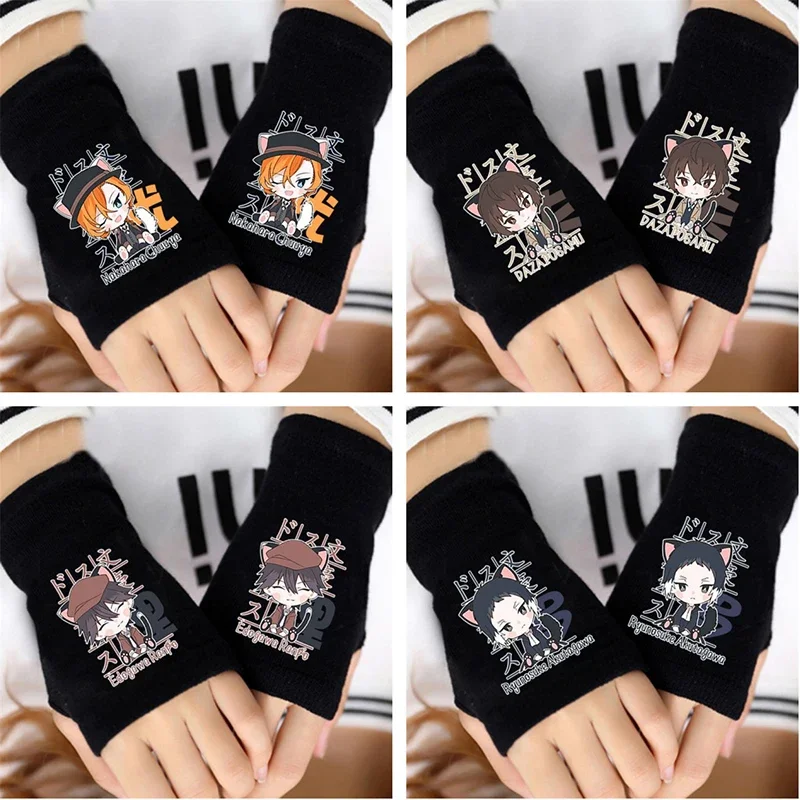 

Anime Cartoon Printed Gloves Wrist Half Finger Design Nakahara Chuuya Dazai Osamu Ryunosuke Akutagawa Nakajima Atsushi Kids Gift