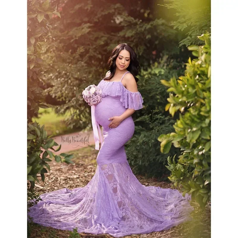 Photography Flying Sleeve Dress Women's Lace Pregnant Women's Tail Short Sleeve Dress