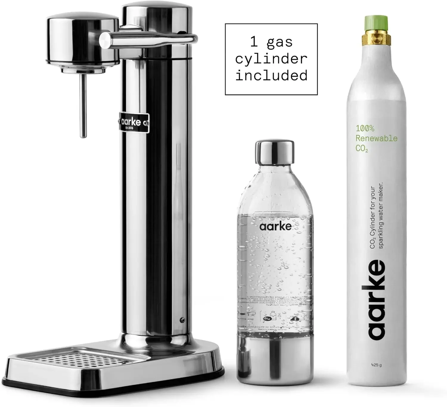 Carbonator 3 - Sparkling Water Maker & CO2 Cylinder, Stainless Steel | CO2 Cylinder Included, Stainless Steel, Cordless Soda
