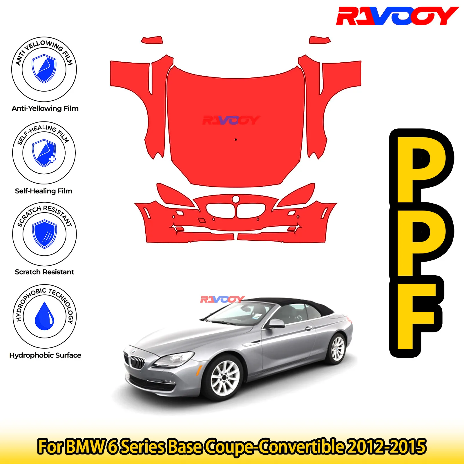 

Для BMW 6 Series Base Coupe-Convertible 2012-2015 глянцевая матовая черная предварительно вырезанная передняя защитная пленка PPF комплект