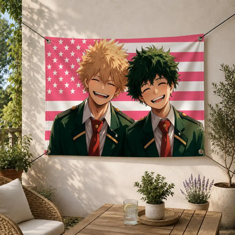 Hero Rival Anime B-Bakugo x Deku Flags Decorative Flag Banner for Outdoor Garden Yard Camping Party Home Wall Hanging Decor