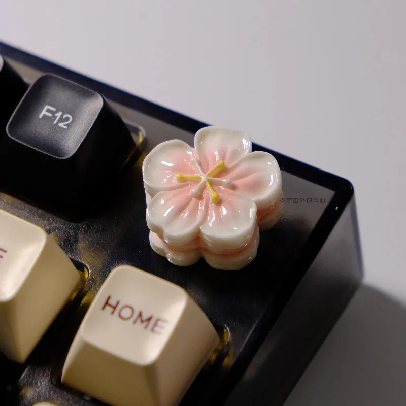 White Cherry Blossom Keycaps Handmade Custom Cartoon Resin Keycaps for HI75 Mechanical Keyboard Original Artisan Point Keycaps