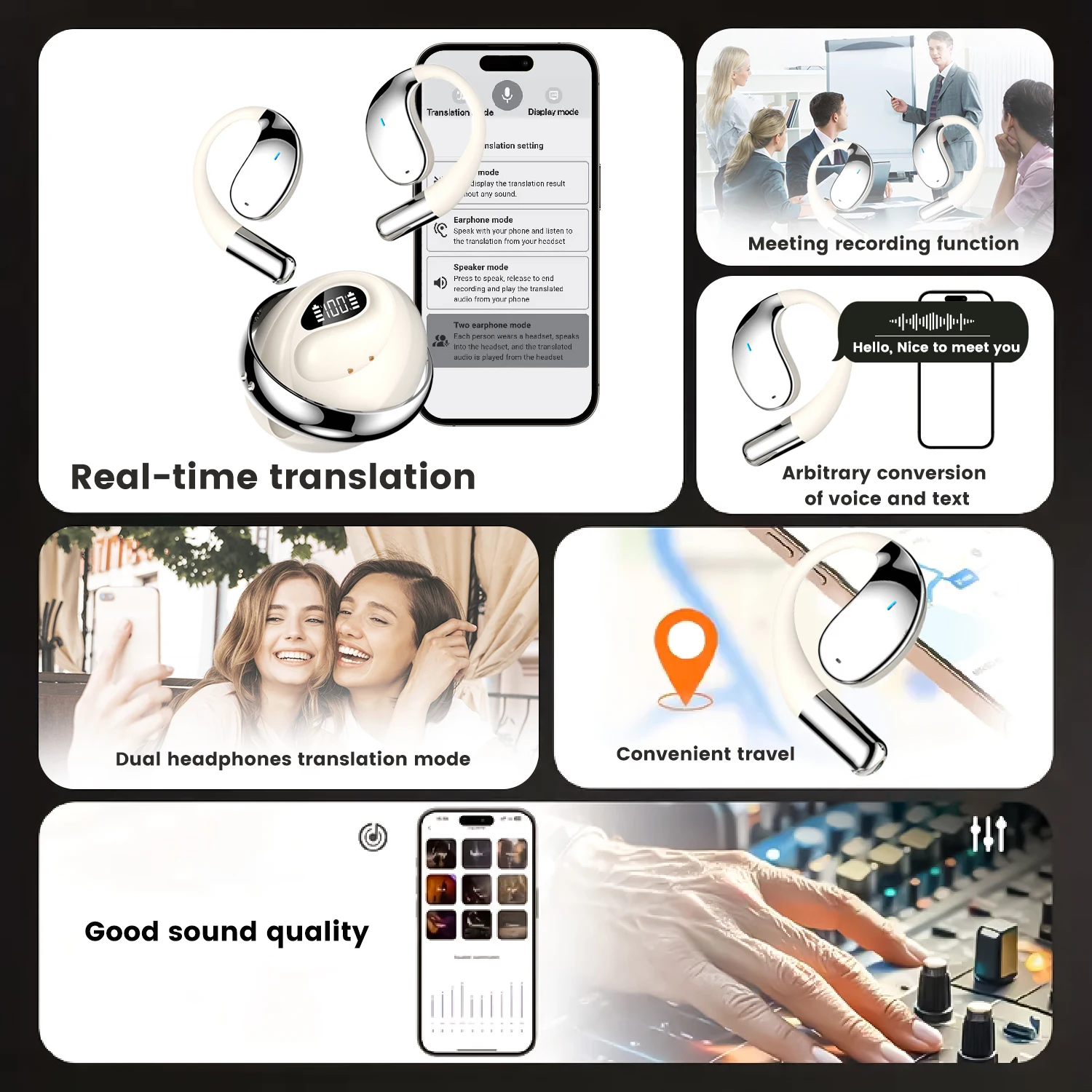 Real-Time AI Translation Earbuds,144 Language Translator Bluetooth Headset,  Sports Wireless headphones, for Travel, Business