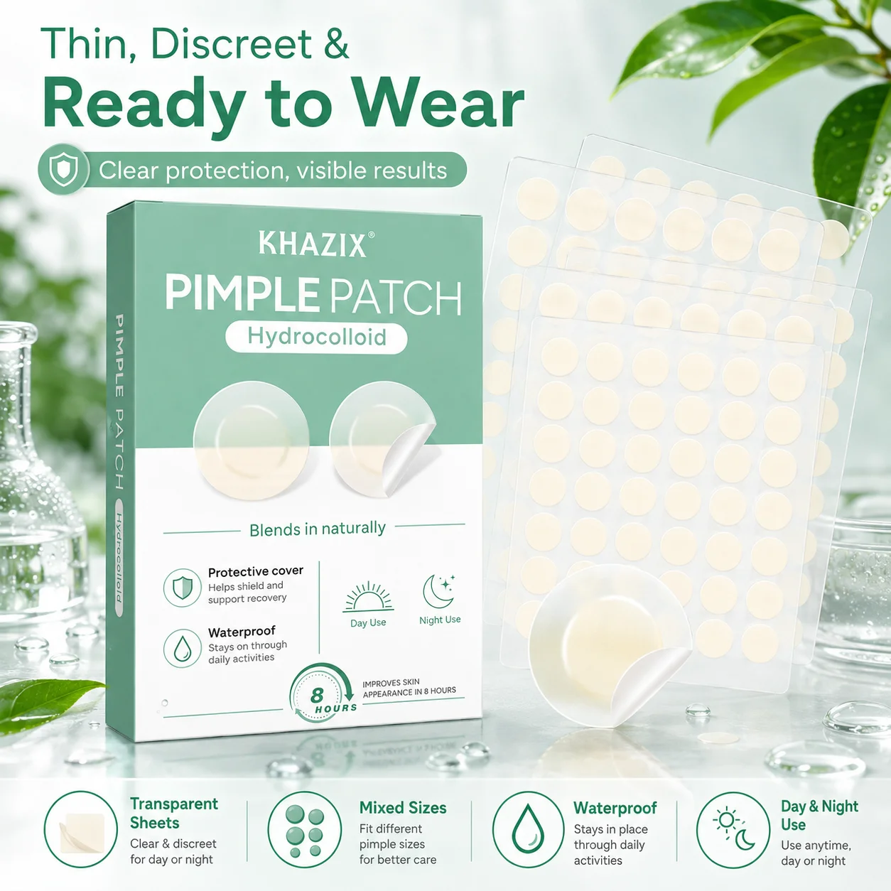 372Pcs Gentle Hydrocolloid Facial Patches, Yellow & Clear Shades, Invisible Skin Care Stickers, Waterproof, Day & Night Use