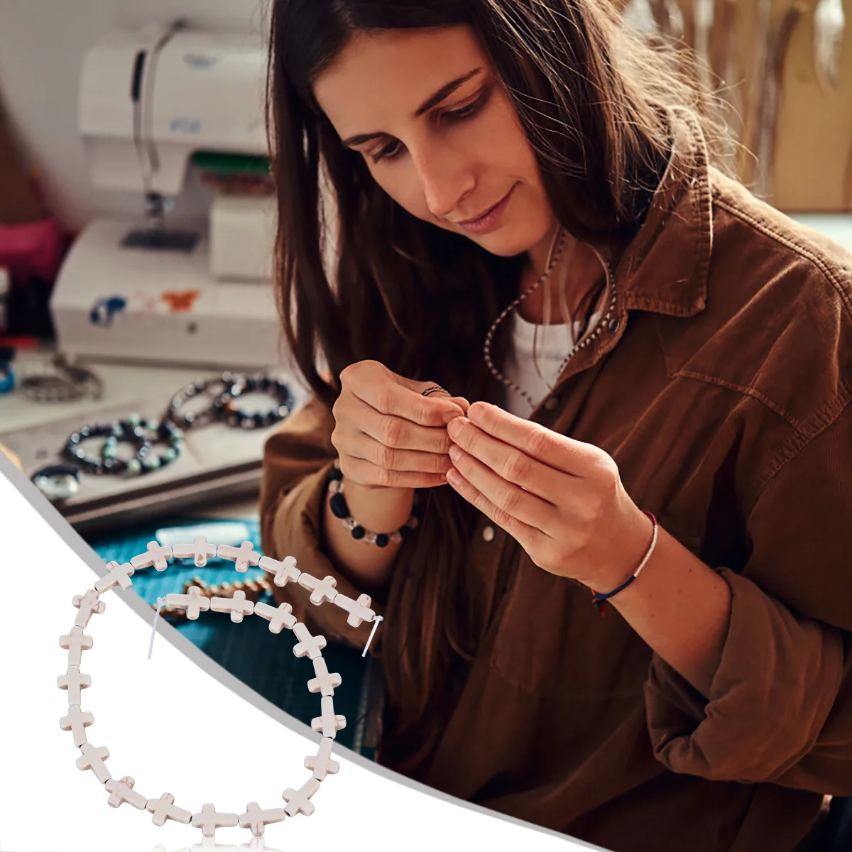 2 Pcs Cross Scattered Beads Turquoise Loose Creative Accessories Spacer Locket