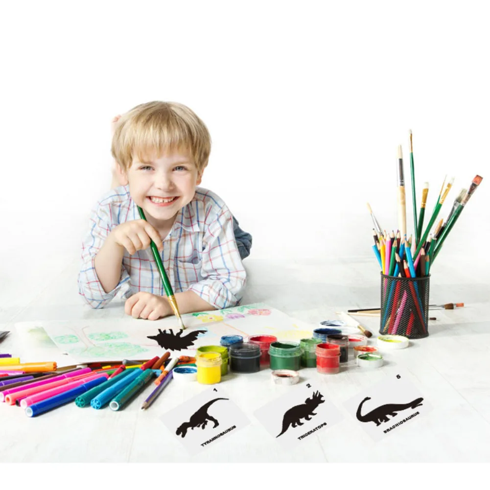 Fun and Reusable 12PCS Dinosaur Pattern for children's Painting Inkjet Art Hollow Templates Great for Face and Body Painting