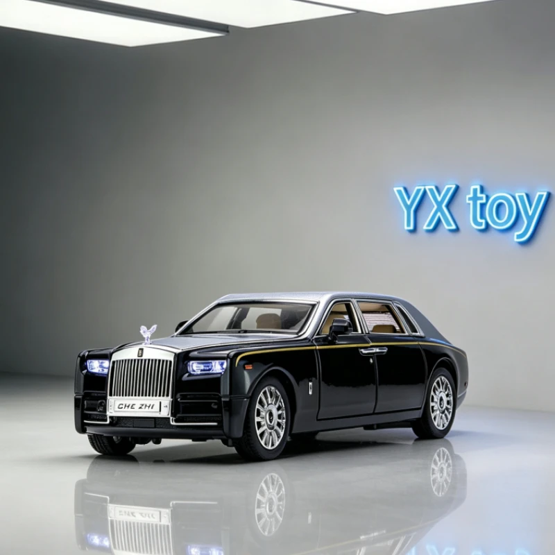 1:24 Phantom Alloy Diecast Toy Car Sound Light Desktop Decor Holiday Birthday Present For Boys Hobby Collectors Automobile Fans