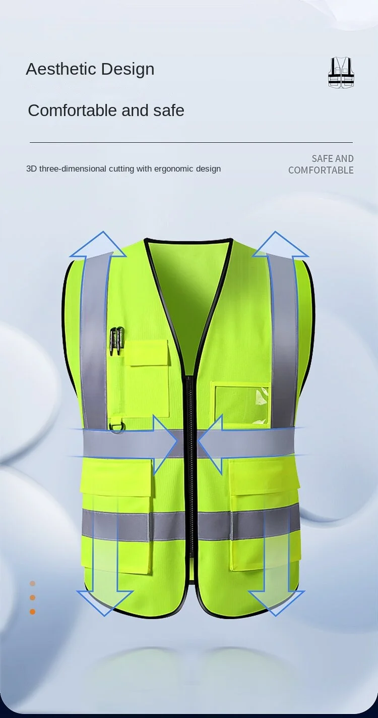 Multi-pocket Reflective Safety Vest Traffic Vest Railway Coal Miners Uniform Breathable Racing Running Sports
