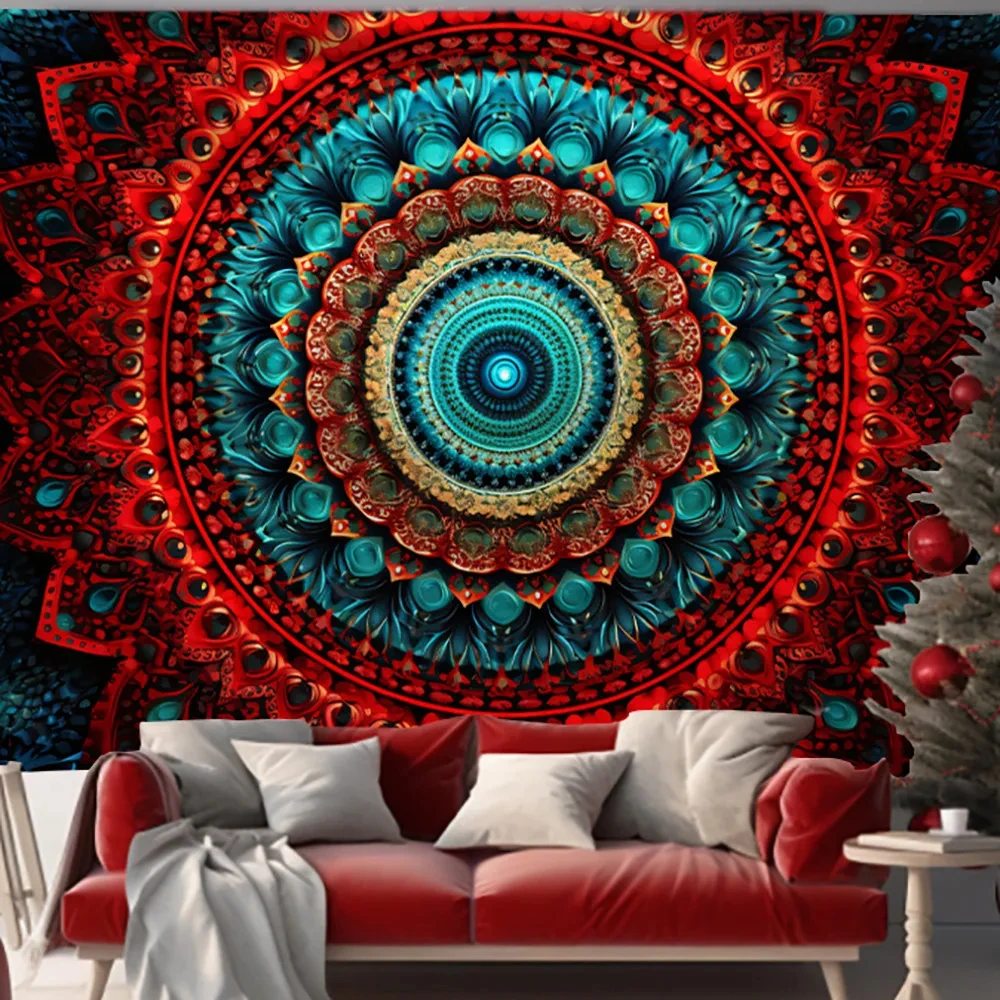 Mandala Tapestry Red Series Background Cloth Ins Hippie Bomesian Home Decoration Living Room Bedroom Decorative Wall Tapestries