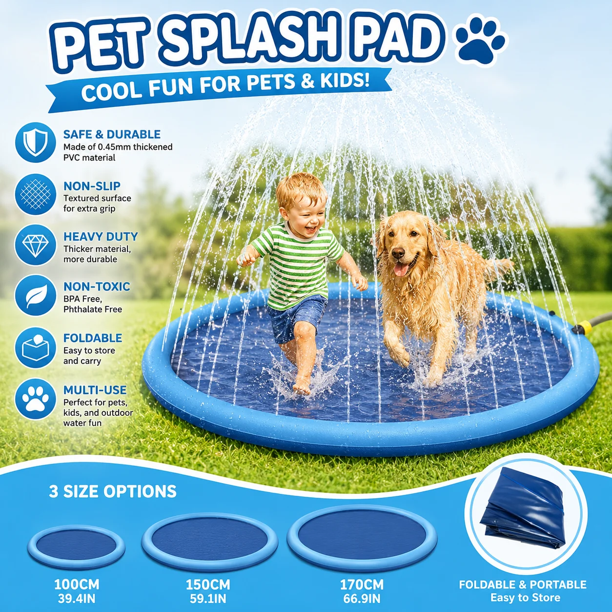 Dog Swimming Pool Pet Inflatable Spray Mat Dog Cooling Pad Outdoor Dog Interactive Fountain Toy Pet Sprinkler Pad Bathing Mats