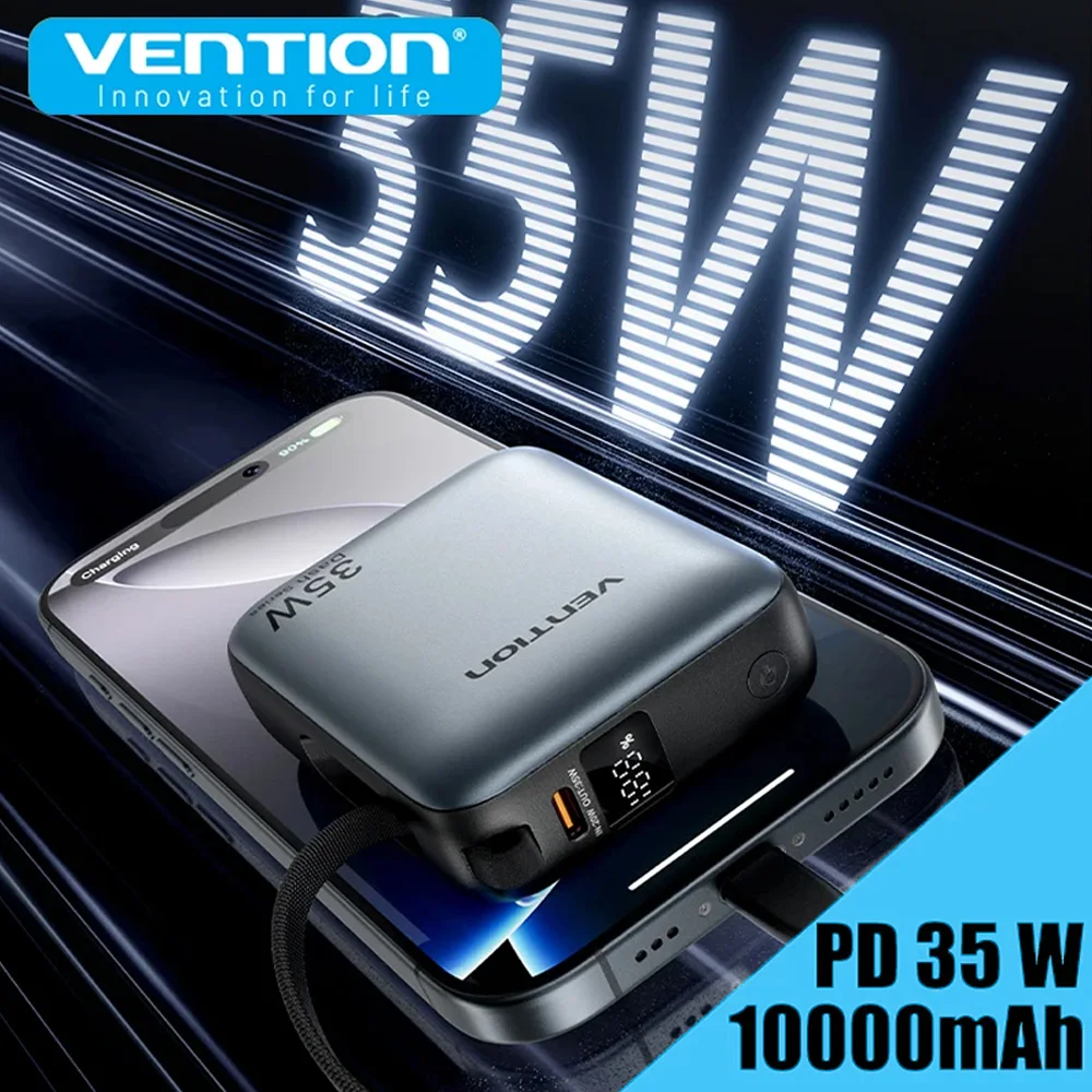 Vention Power Bank 10000mAh 35W PD Fast Charger with Type C Cable Mini Powerbank External Spare Auxiliary Battery for SmartPhone