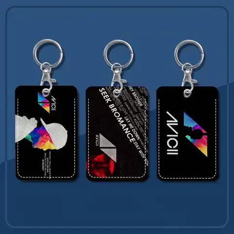 DJ A-Avicii Logo Card Holders Student ID Card Protective Cover Cases Student Campus Access Cards Key Chain Anti-lost