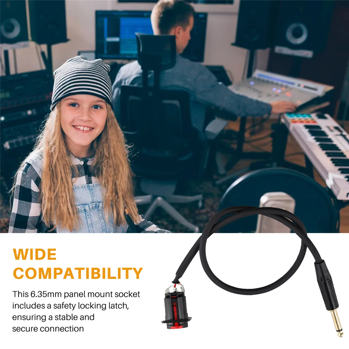 ABAN 6.35mm Female Panel Mount to 6.35mm Male Connector Cable 6.35mm Female Socket to 6.35mm Male Headphone Extension Cable