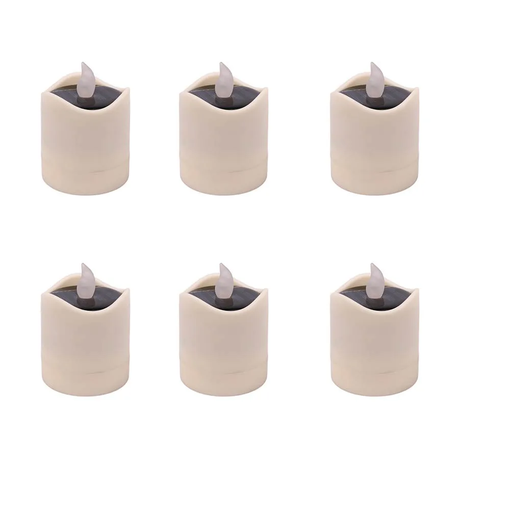 

6pcs Waterproof Solar Tea Lights Simulation Flameless Romantic Terrace Lamp Flickering Warm Light LED Candle Lamp