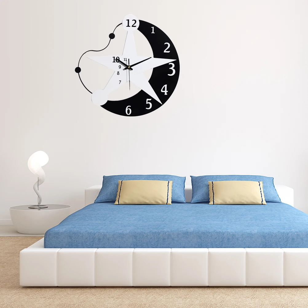 

Wooden Modern Moon Stars Fashion Salon Clocks Silent Wall Clock House Mute Clock Wall Decoration Gift For Kids Room (40 Large