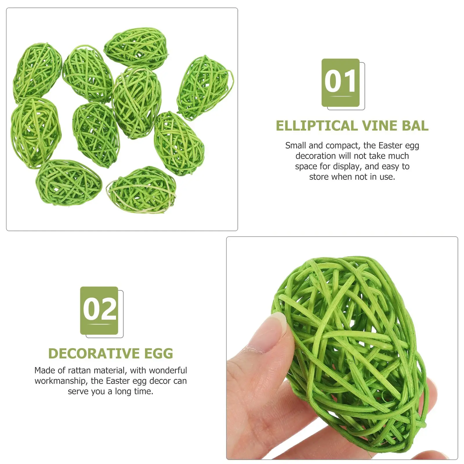 10 pezzi di uova decorative pasquali da 6,5 cm in rattan naturale ovale Takraw Ball (giallo) 10 pezzi per bambini colorati per la casa