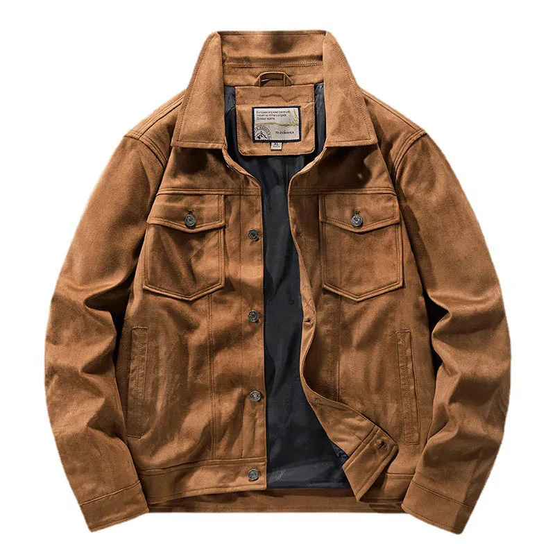 Mcikkny New Men Cargo Suede Leather Jackets Solid Color Vintage Leather Outwear Coats For Male Size M-4XL