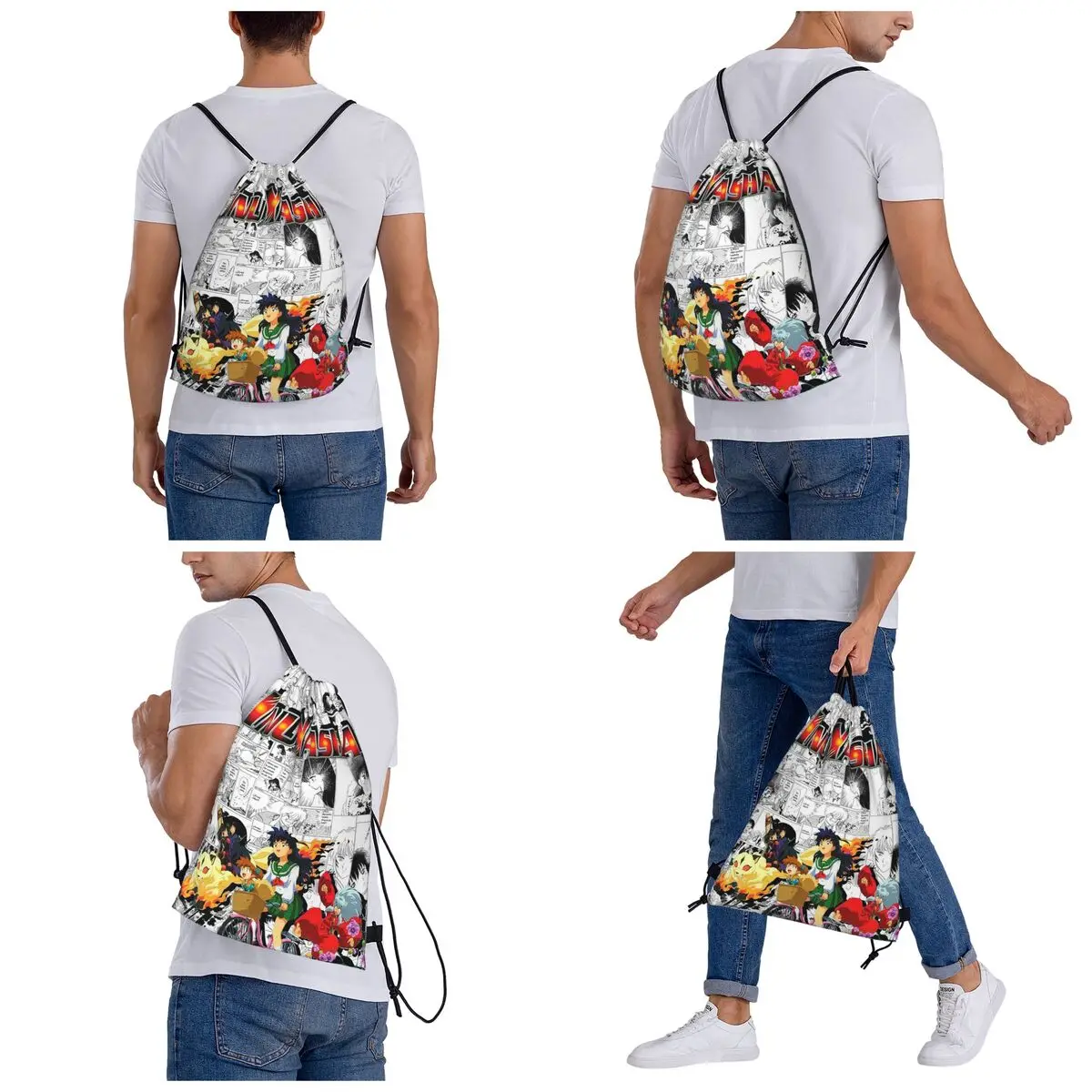 Anime Inuyasha Kagome Higurashi Backpacks Multi-function Drawstring Bags Sports Bag Book Bags for Man Woman Students