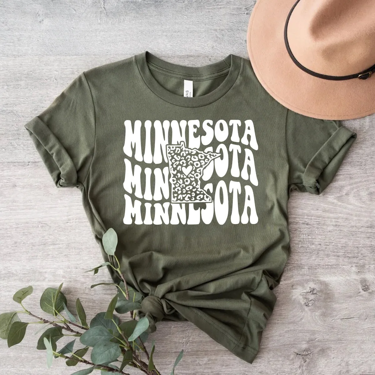 Stacked Minnesota T Shirt Leopard State Map Retro