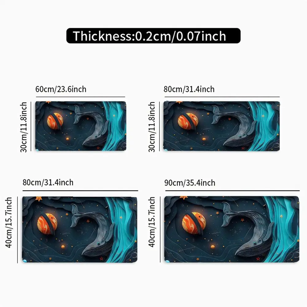 Un tapis de souris Space Whale avec un thème créatif, tapis de bureau pour ordinateur portable, bords cousus, adapté au bureau et à un usage domestique