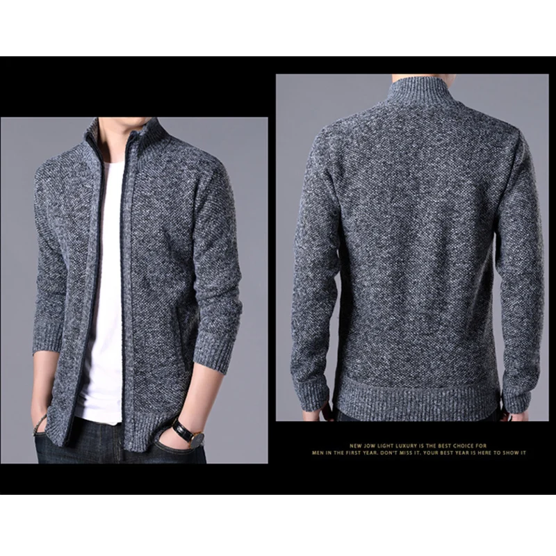 2023 Autumn/Winter New Plush and Thickened Stand Collar Jacket Jacket Half High Neck Knitted Cardigan Sweater for Men