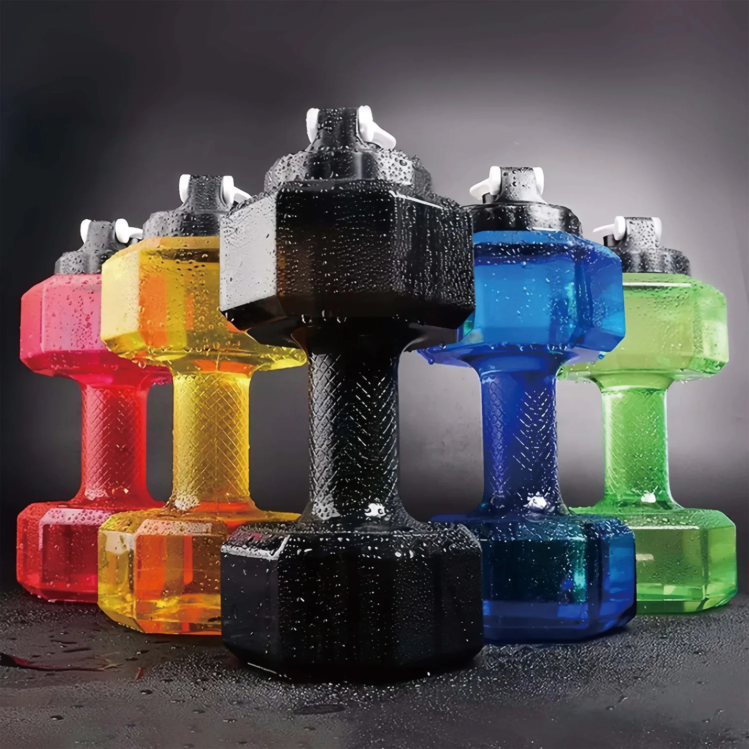 ダンベル型ウォーターボトル ダンベル入り クリアカップ スポーツウォーターボトル スポーツフィットネスジムトレーニング用 男性女性用