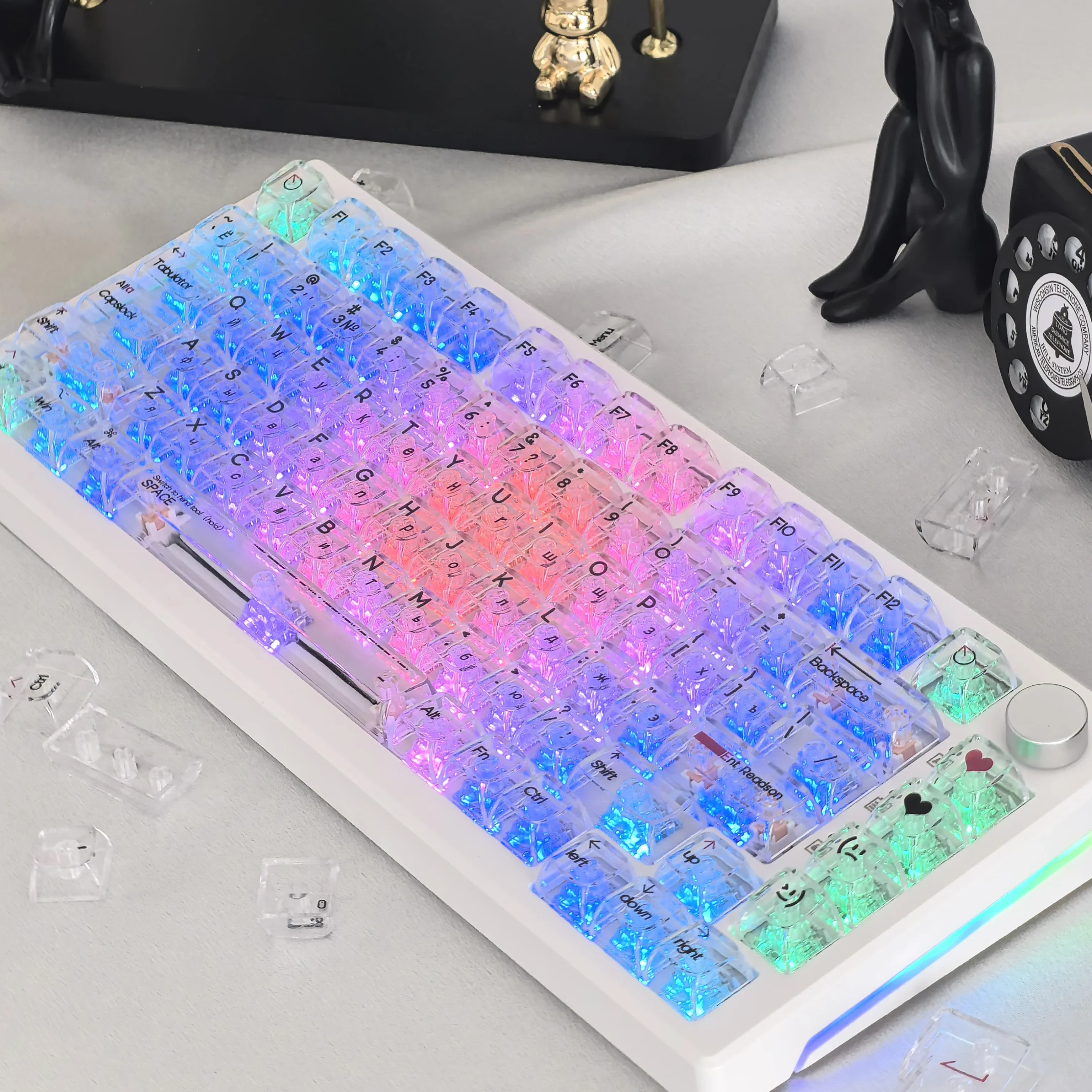 Russian Keycap Transparent White Black Pc Cbsa Backlit Translucent Keycap 132Keys For Iso Ansi  Keyboards Kr/Ru Korean Keycaps