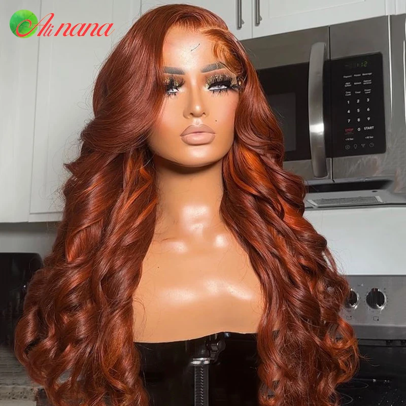 Highlights Orange Ginger Colored 5x5 Lace Closure Wig Body Wave Burnt Orange 13x6 Lace Frontal Wig Human Hair Wigs For Women