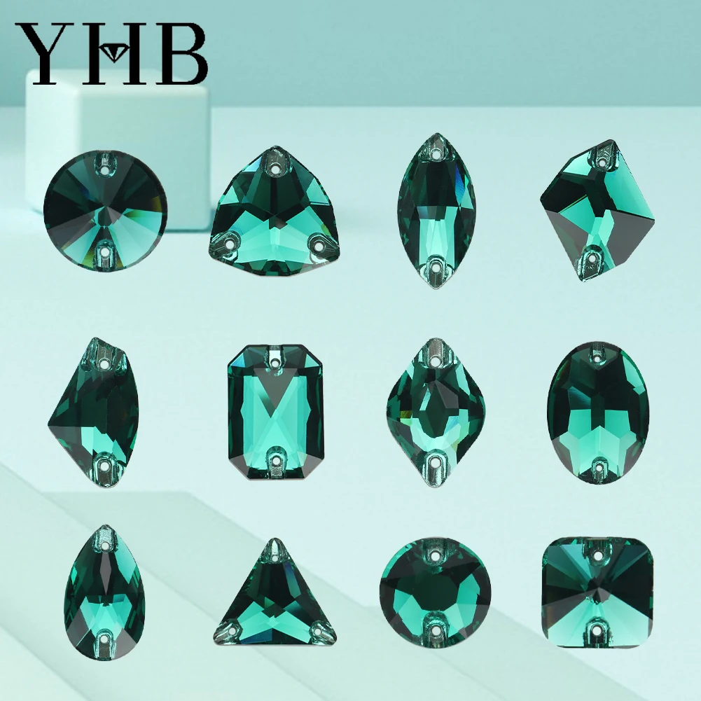 

YHB Emerald Rolivi Navette Drop Glass Crystal AB Швейные камни Flatback Пришитые стразы для одежды Сумки для одежды