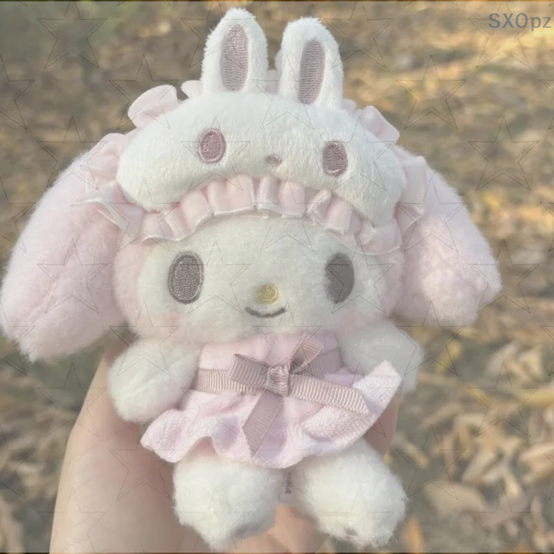 Cartoon Anime My Melody Wearing Glasses Plush Doll Keychain Kawaii Couple Backpack Pendant Gift