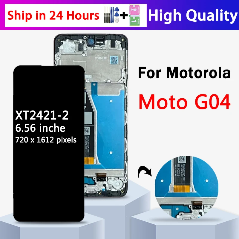 6.56\'\'High Quality For Motorola Moto G04 Lcd Display Touch Screen Digitizer Assembly For MotoG04 XT2421-2 Screen With Frame