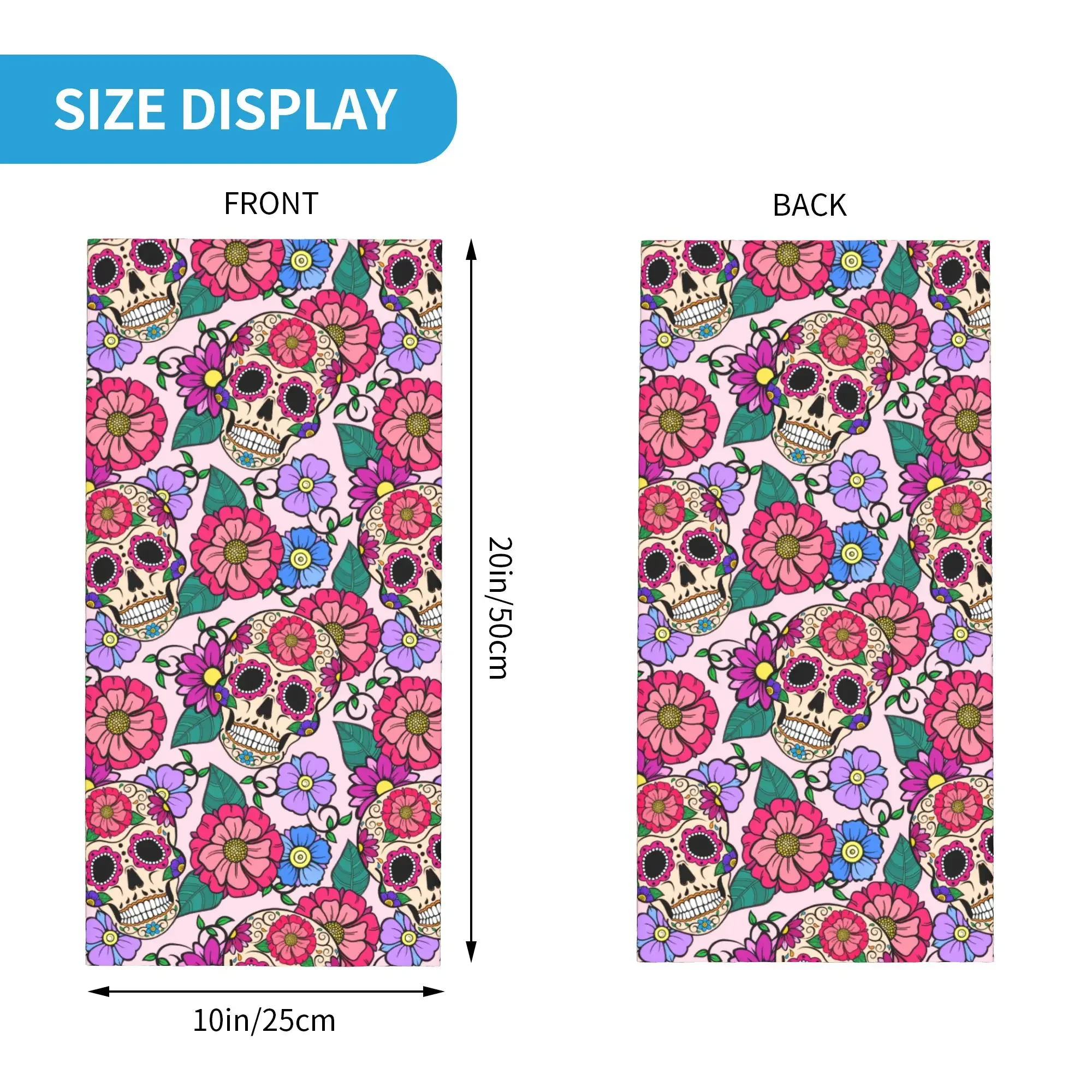 New Mexican Flowers Day Of The Dead Sugar Skull Bandana Winter Neck Warmer Women Windproof Wrap Face Scarf for Ski  Gaiter Headb