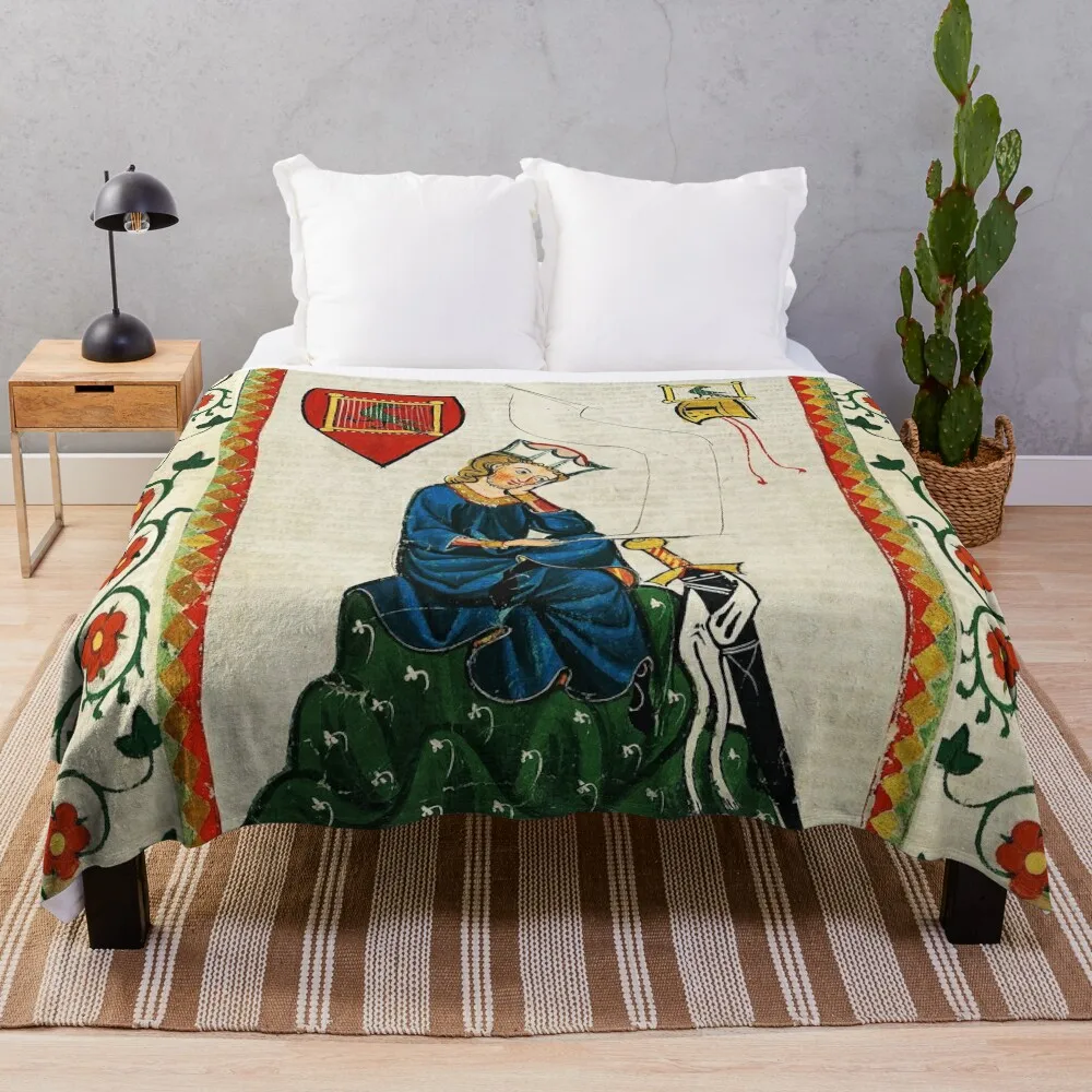 

GERMAN LYRIC POET COMPOSER WALTHER VON DER VOGELWEIDE MEDIEVAL MINIATURE WITH WILD ROSES Throw Blanket Bed linens Blankets