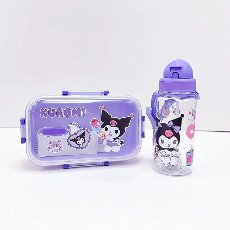 2025 New Sanrio Kuromi Cartoon Lunch Box Set Water Cup Tableware Set Children's Gift