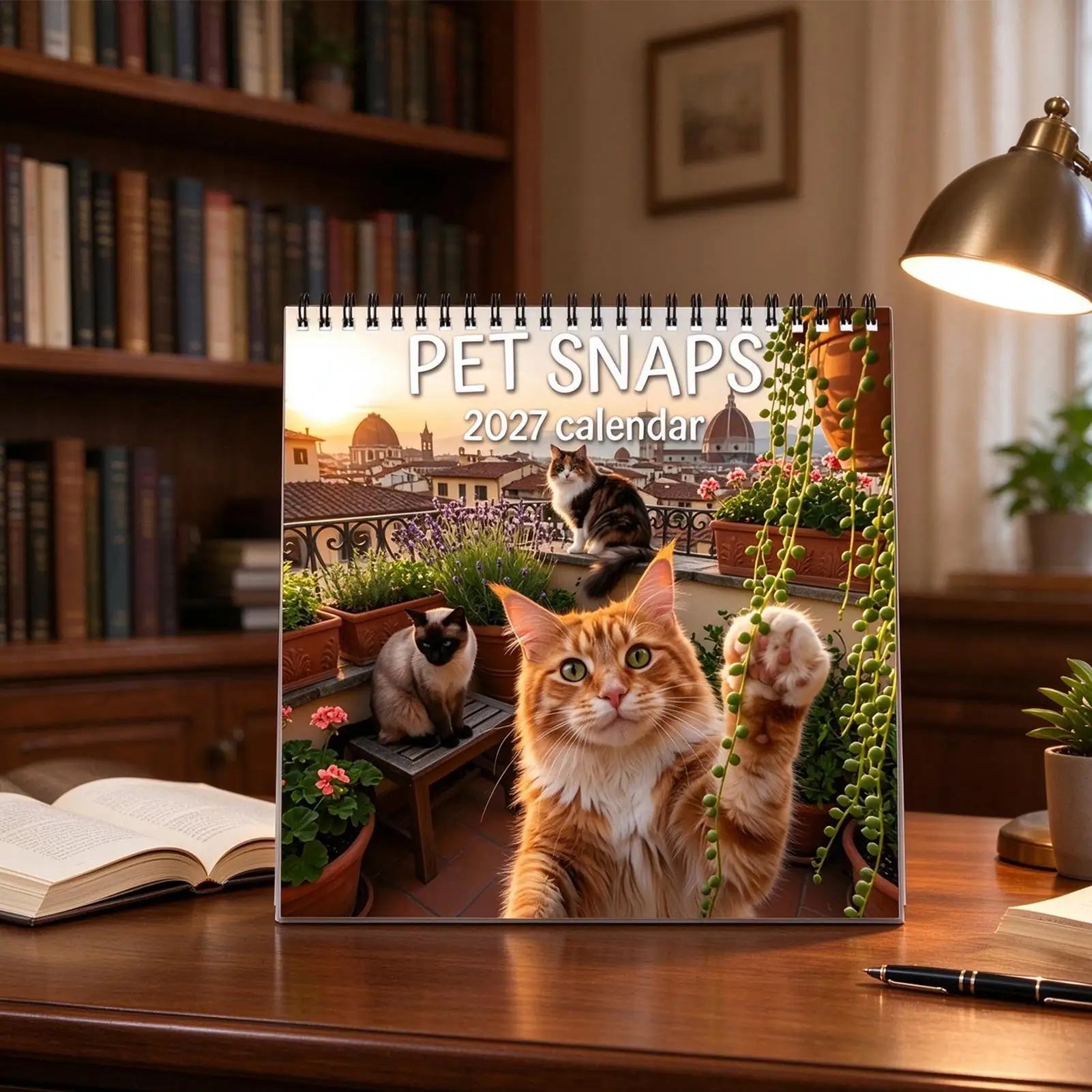 2027 Desk Calendar 12 Month Spiral Binding Animal Planner Cat Family Calendar For Scheduling Organizing Planning Decoration Home