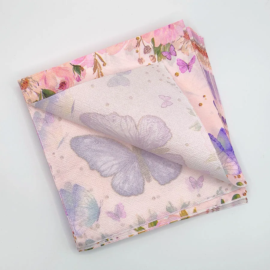 10/20 قطعة 33 سنتيمتر 2 طبقة الأرجواني فراشة الذهب تاج المطبوعة المناديل جو الحفلات الوردي ورقة DIY Decoupage ورقة #1