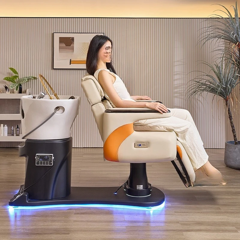 Electric Shampoo Chair Lift Rotating Down Shampoo Bed Ceramic Basin Fumigation Constant Temperature Water Circulation