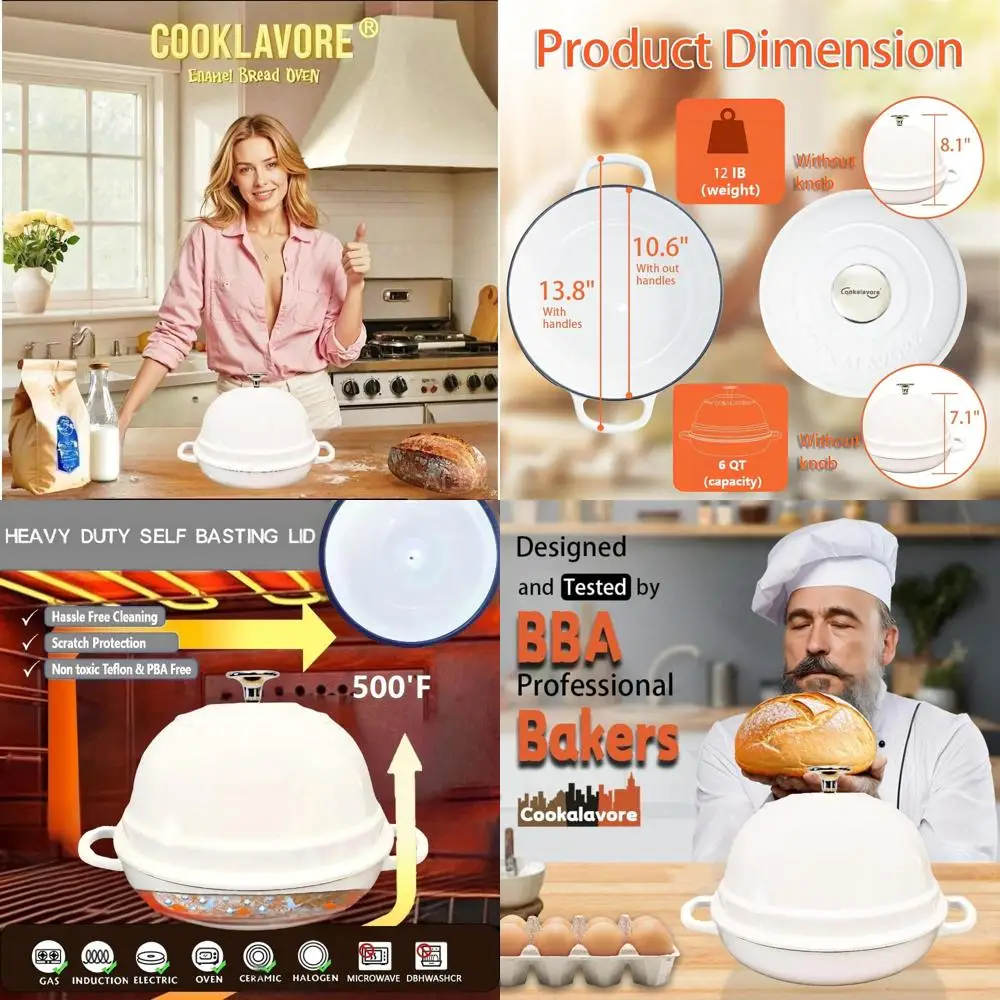 

Эмалированная печь для выпечки на тыкве, 6 литров, диаметр 10,5, белая с силиконовым ковриком и рецептом, идеально подходит для домашнего хлеба, Gi