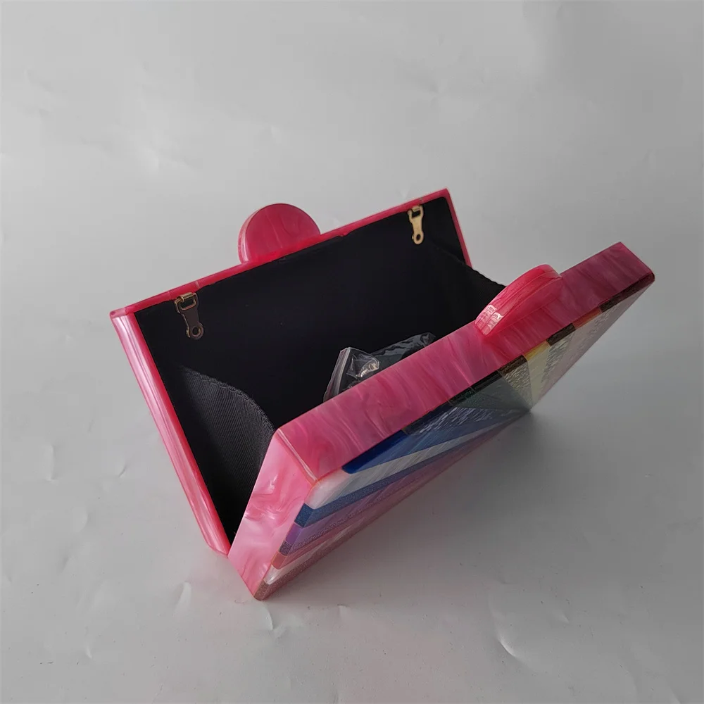 Brand Design Pearl Marble Rose Red Colorful Striped Acrylic Evening Bag Clutch Purse Lady Wedding Mini Flap Shoulder Chi Handbag