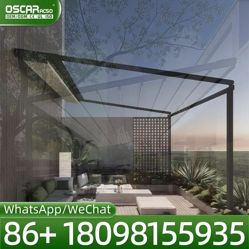 Waterproof Electric Opening Retractable Sliding Skylight for Balcony Patio Aluminium Alloy Automatic Rooftop Retractable Canopy