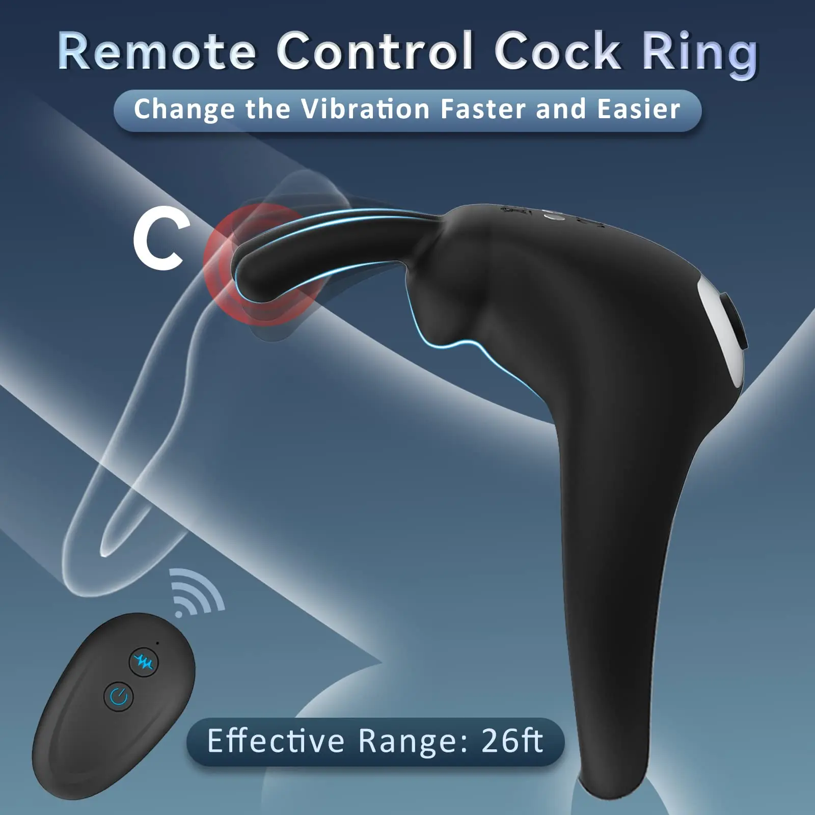 Men's Vibration Ring Sex Toy, Silicone Ring Remote Control Vibrator with 10 Vibration, Pozfun Rabbit Shape Rechargeable Adult S