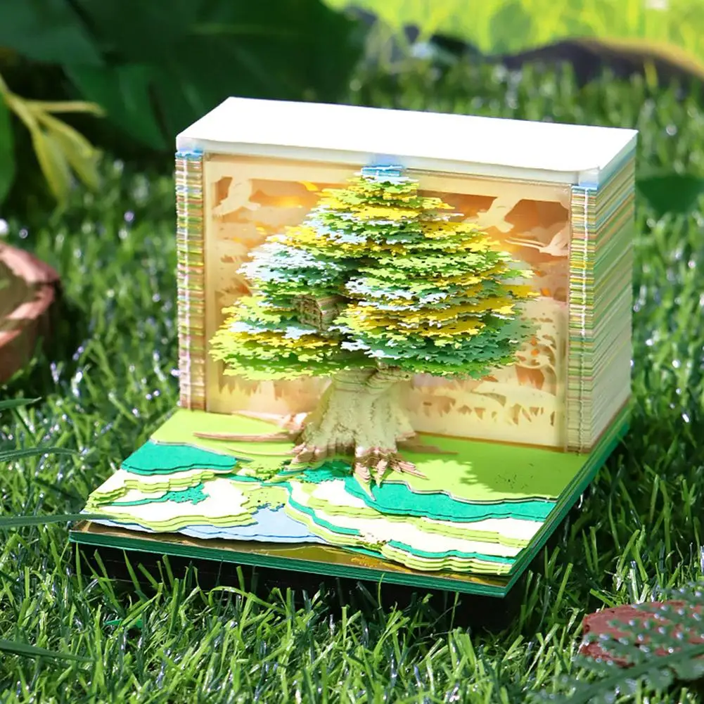 3D Creative Tree House Shape Hand-tearable Note Paper Carving Desktop Decoration With Lights 2025 Weekly Calendar Artwork