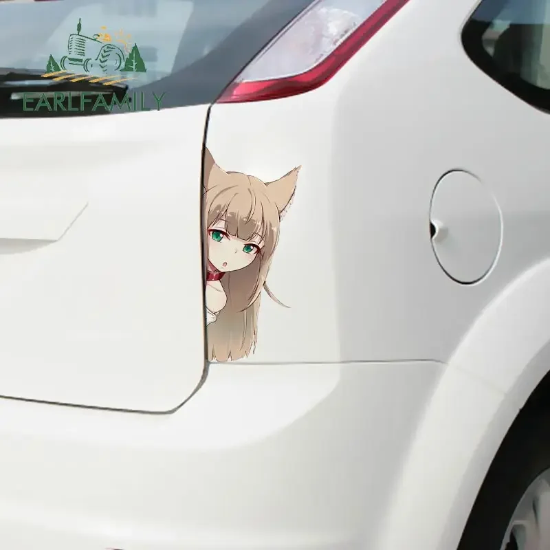 EARLFAMILY 13cm x 6.1cm for Anime Fox Girl Peeking Vinyl Car Stickers Air Conditioner Anime Waterproof Occlusion Scratch Decal